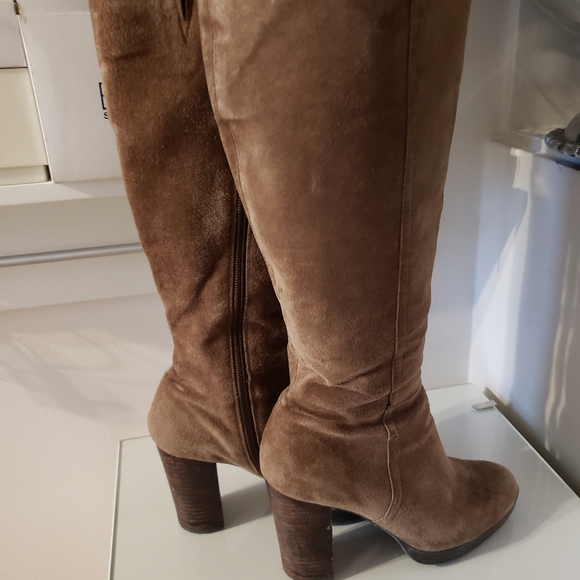 Aldo Leather Suede Platform Knee Boots Sandy Tan Color Fall Winter Tread Great 6 - Picture 2 of 10